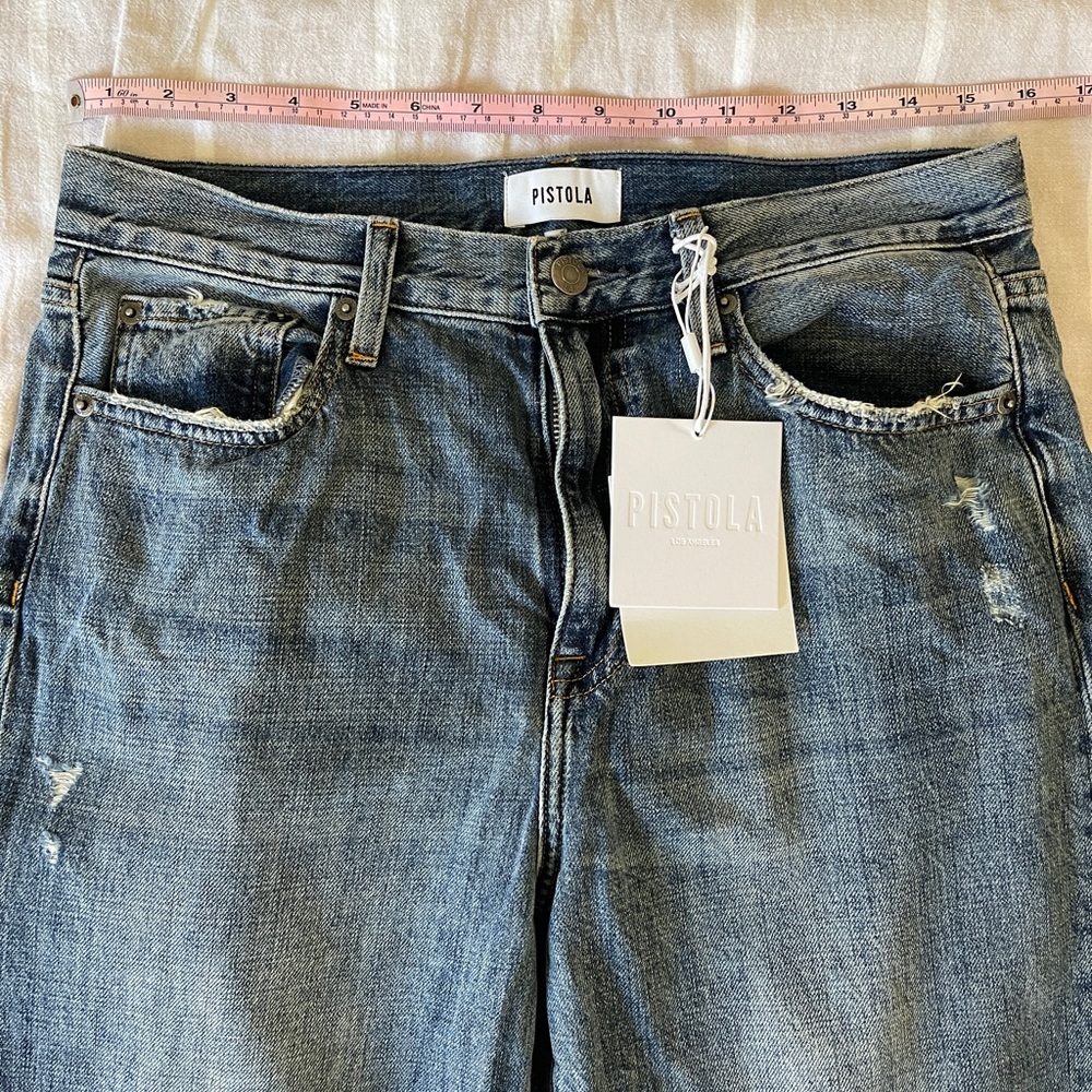 Pistola High Rise Distressed Blue Jeans